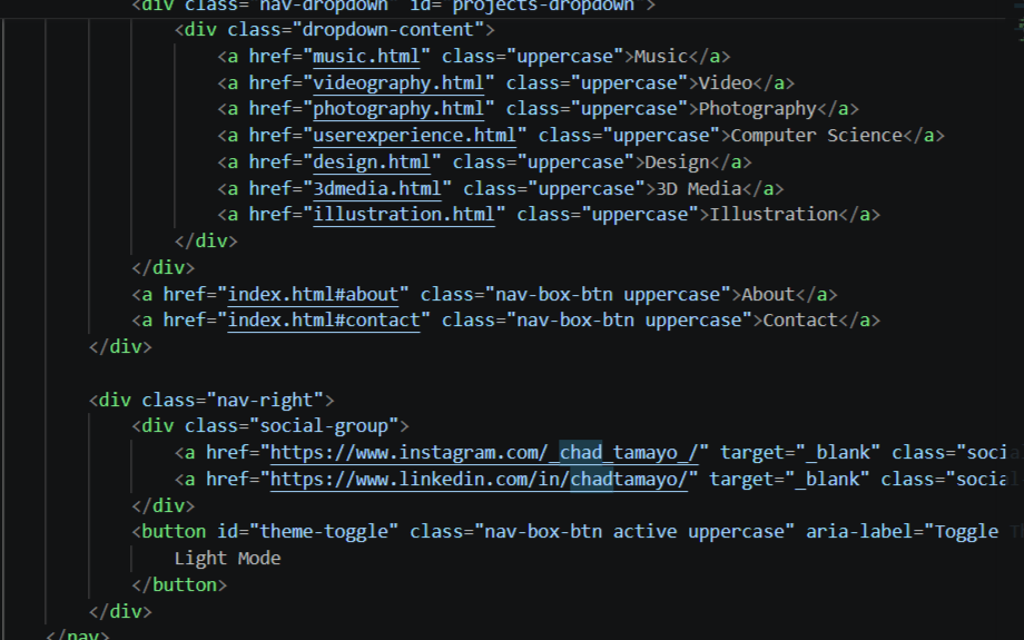 Litterally a screenshot of this website's code